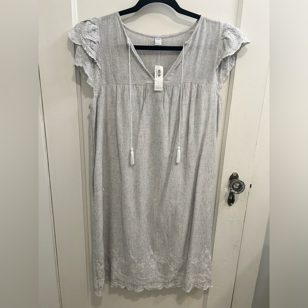 Old Navy linen stripe embroidered dress